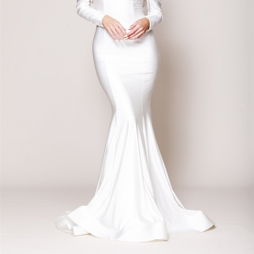 Straight Neck Off Shoulder Evening Dress AC380 - Picture 4 of 5